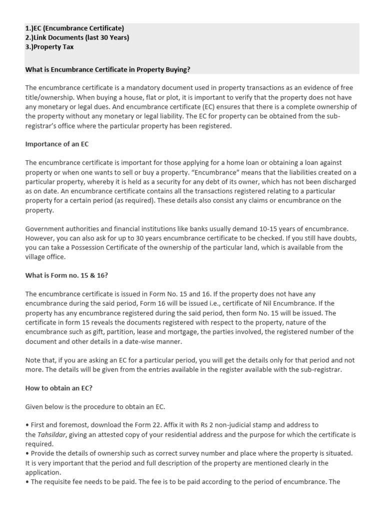Understanding Encumbrance Certificate (EC) | PDF | Mortgages | Deed