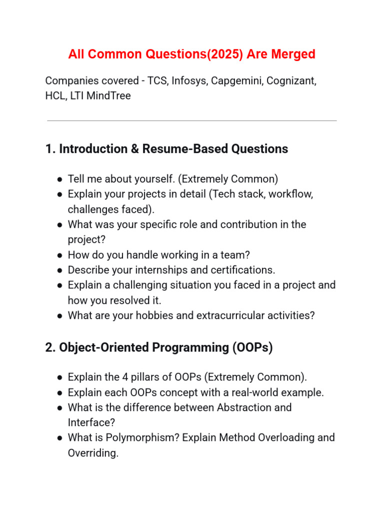 All Companys Common Interview Questions | PDF | Method (Computer ...