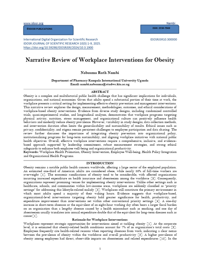 Narrative Review of Workplace Interventions For Obesity (WWW - Kiu.ac ...