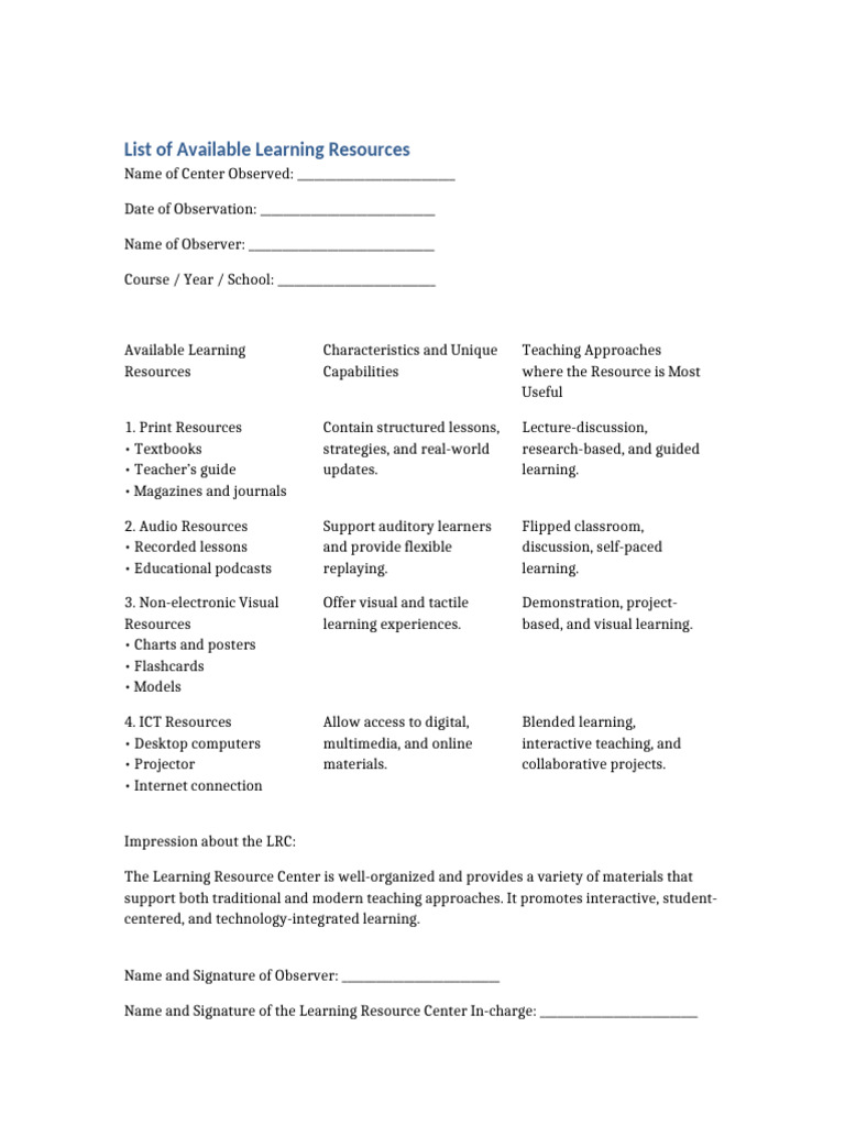 Learning Resources Overview and Benefits | PDF