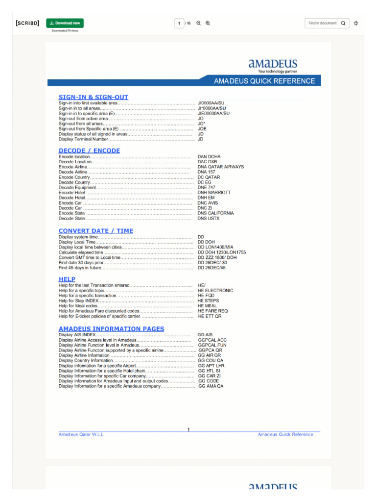 Amadeus Manual All Commands | PDF