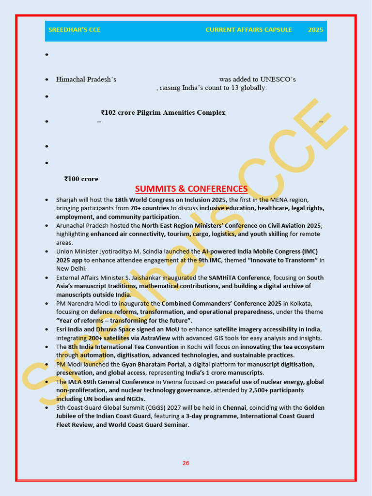 Current Affairs Highlights 2025 | PDF