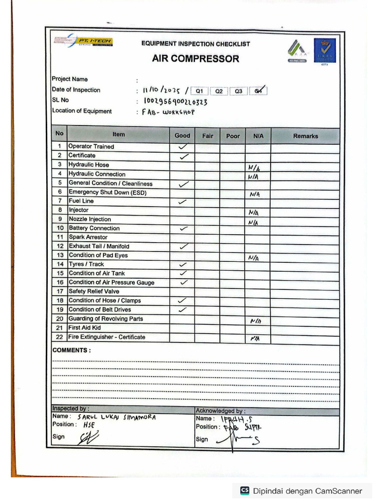 Air Compressor Inspection | PDF