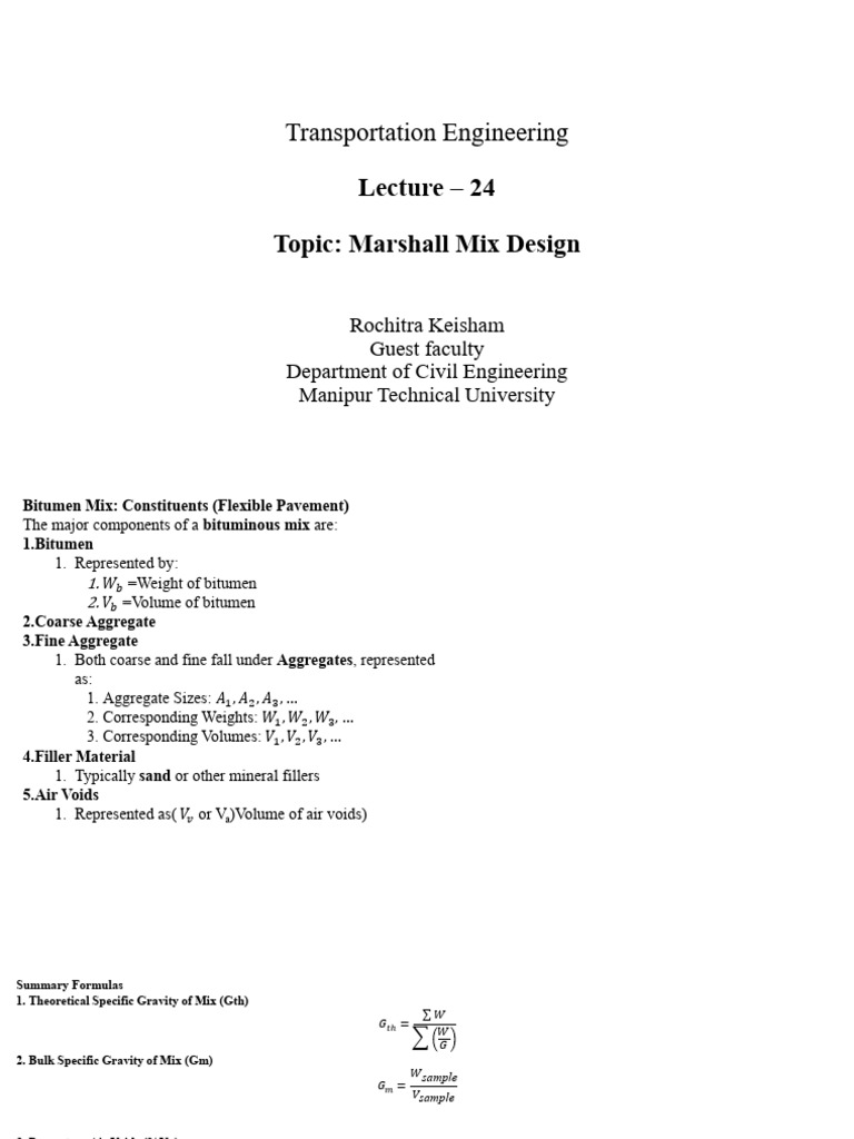 Marshall Mix Design in Transportation Engineering | PDF | Construction ...
