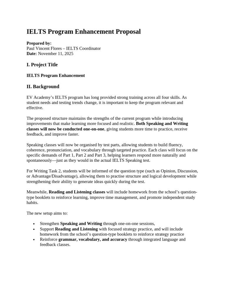 IELTS Program Enhancement Proposal | PDF | Fluency | International ...