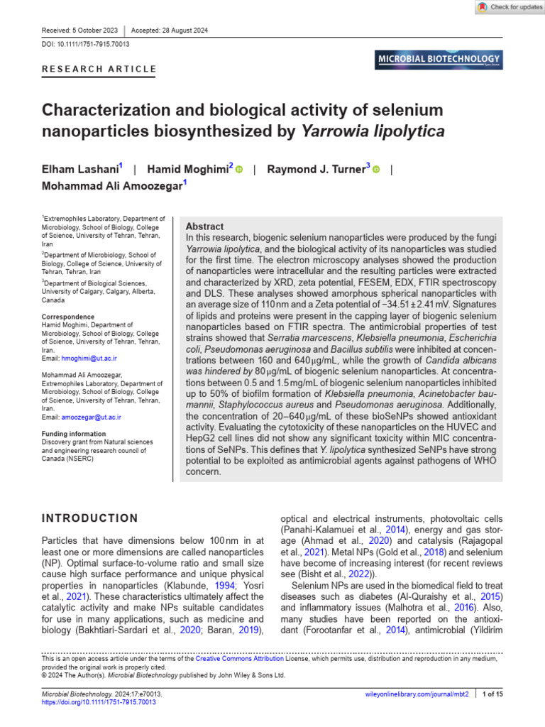 Selenium Nanoparticles from Yarrowia lipolytica | PDF | Biofilm | Bacteria