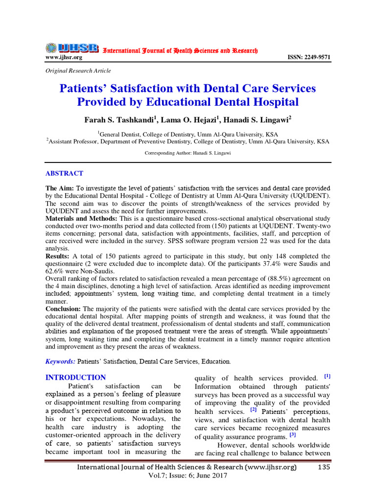 Patients Satisfaction With Dental Care S | PDF | Patient | Dentistry
