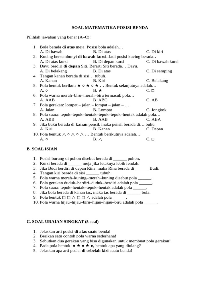 Soal Matematika Posisi dan Pola | PDF