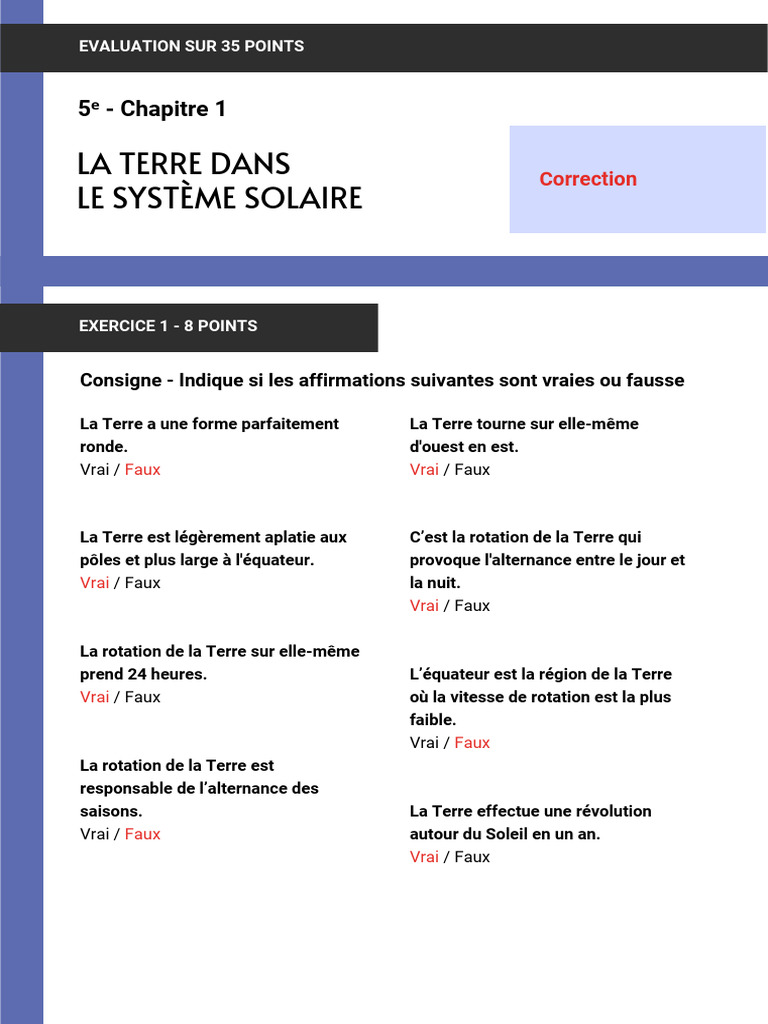 Exercice sur la Terre et le système solaire | PDF | Planètes | Terre