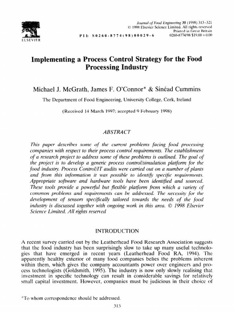 Food Industry Process Control Guide | PDF | Simulation | Strategic ...