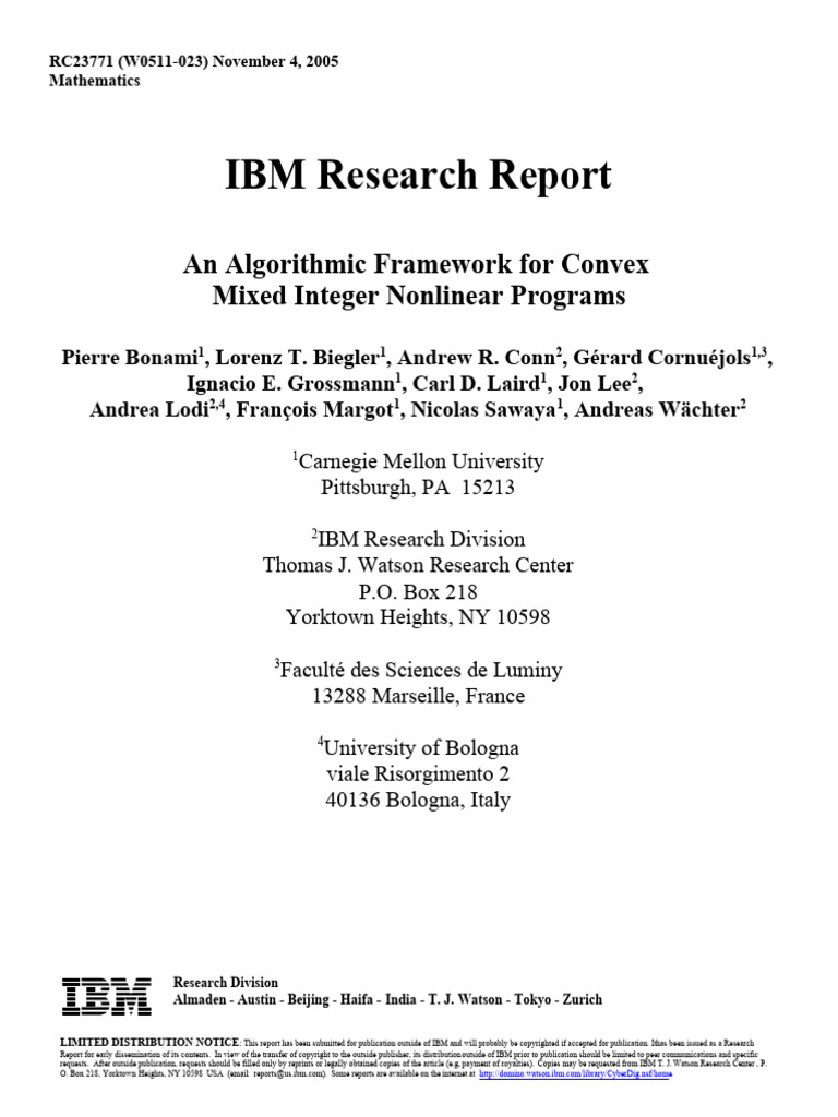 IBM Research Report | PDF | Linear Programming | Nonlinear Programming