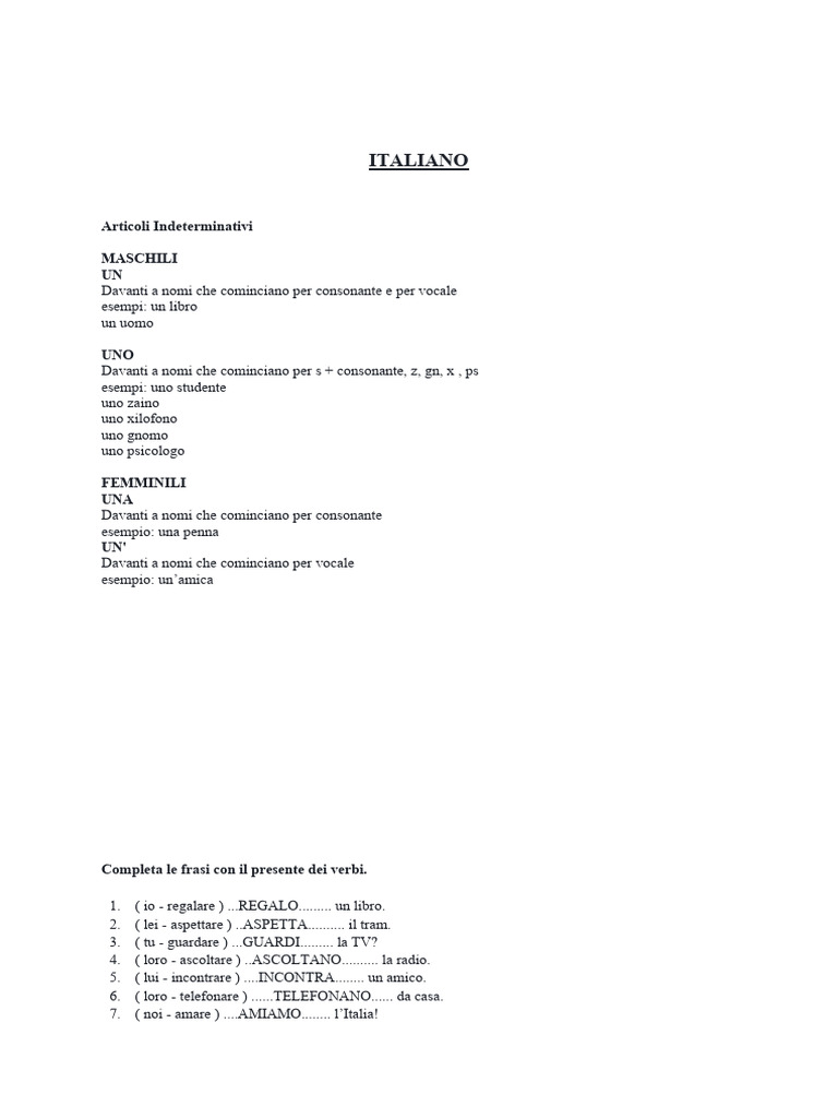 Italian Exercises | PDF