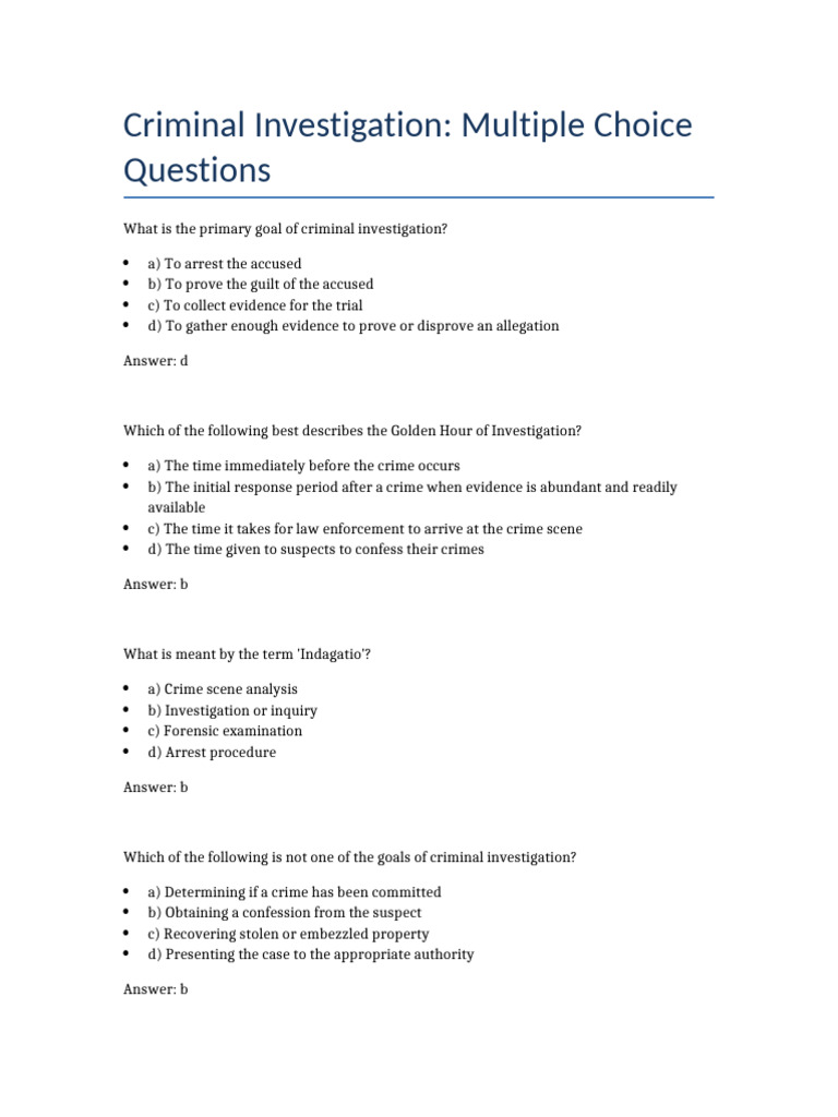 Criminal Investigation Mcqs | PDF | Forensic Science | Interrogation