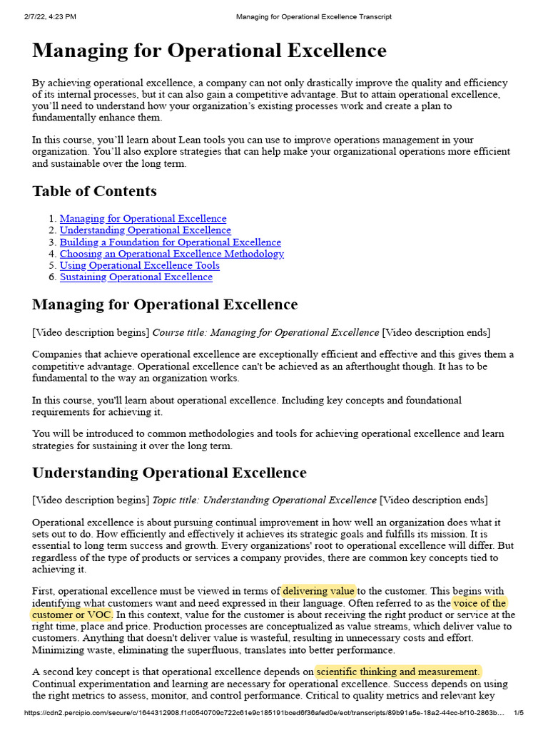 Achieving Operational Excellence Strategies | PDF | Six Sigma ...