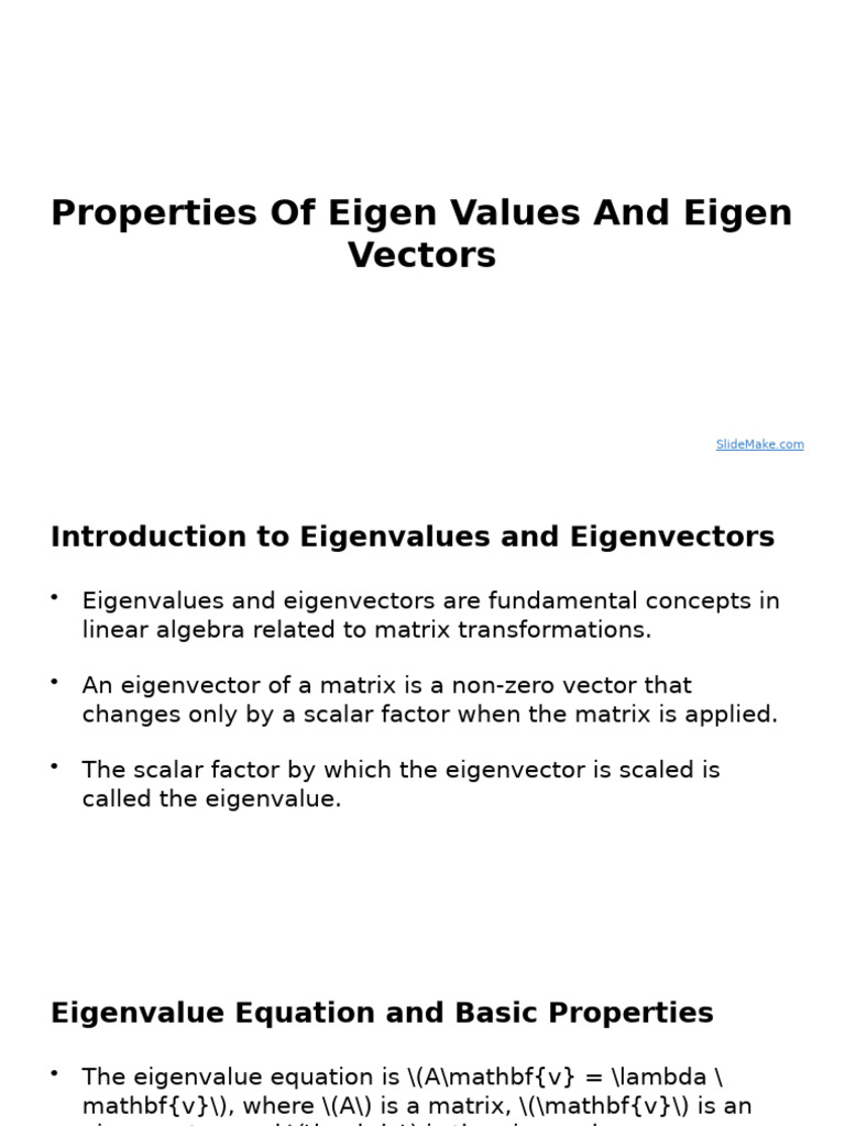 Properties of Eigen Values and Eigen Vectors | PDF