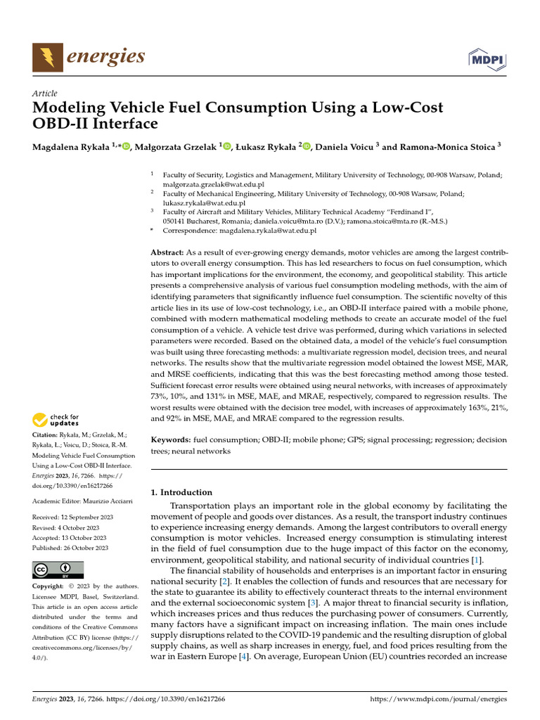 Fuel Consumption Modeling with OBD-II | PDF | Machine Learning | Fuel ...
