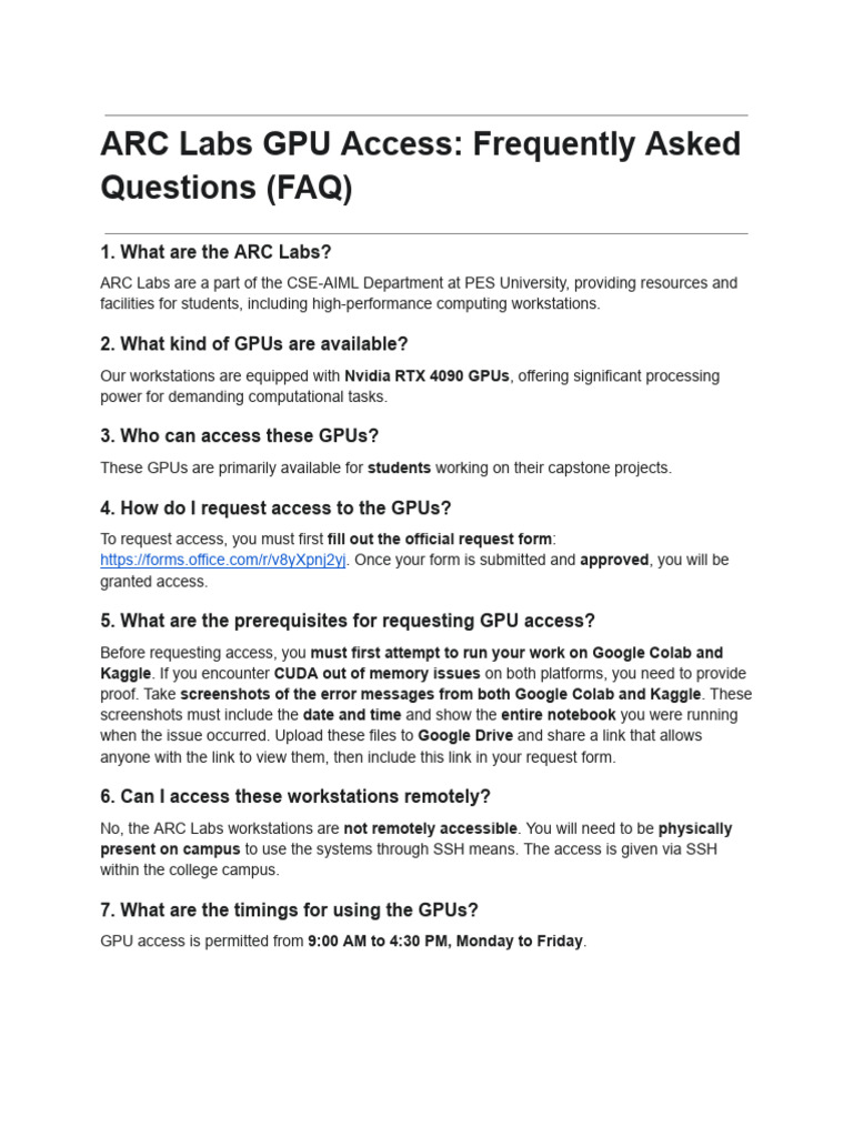 ARC Labs GPU Access FAQ Guide | PDF | Graphics Processing Unit | Computing