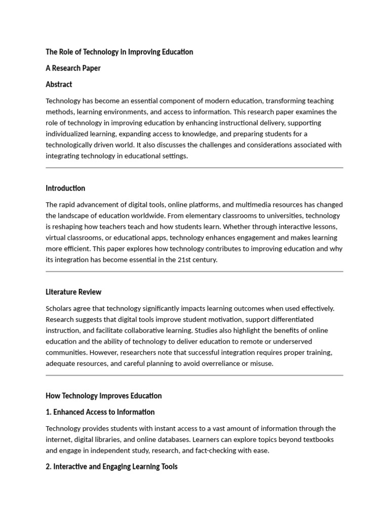 The Role of Technology in Improving Education | PDF | Learning | Multimedia