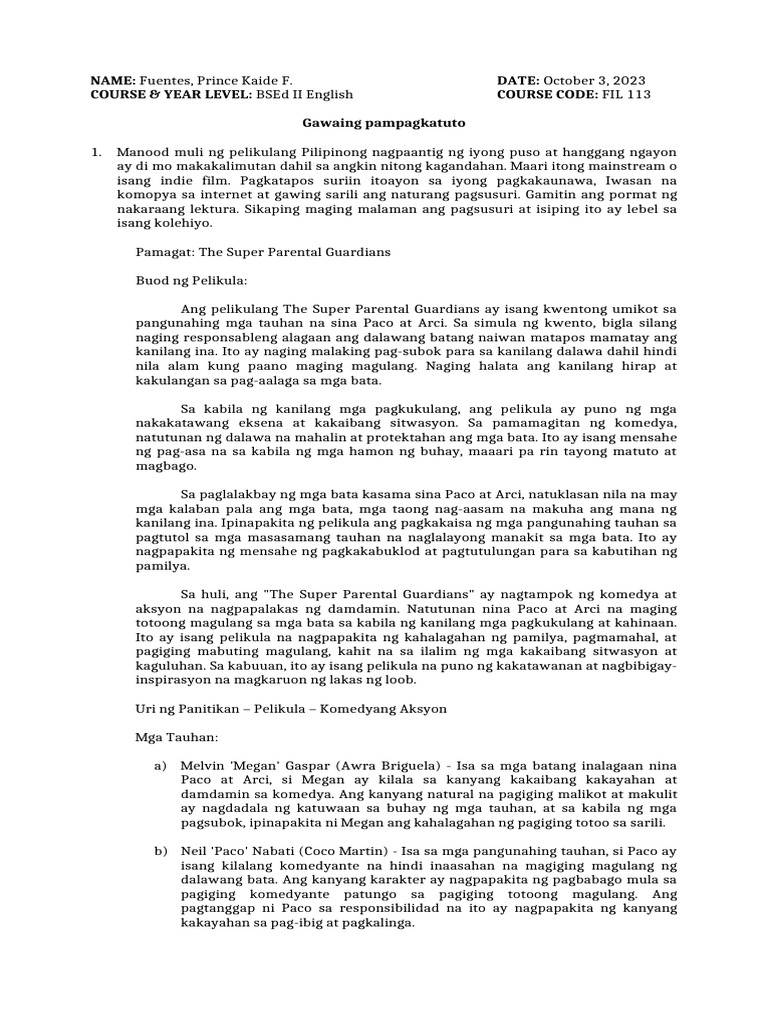 FIL 113 - Midterm Requirement | PDF