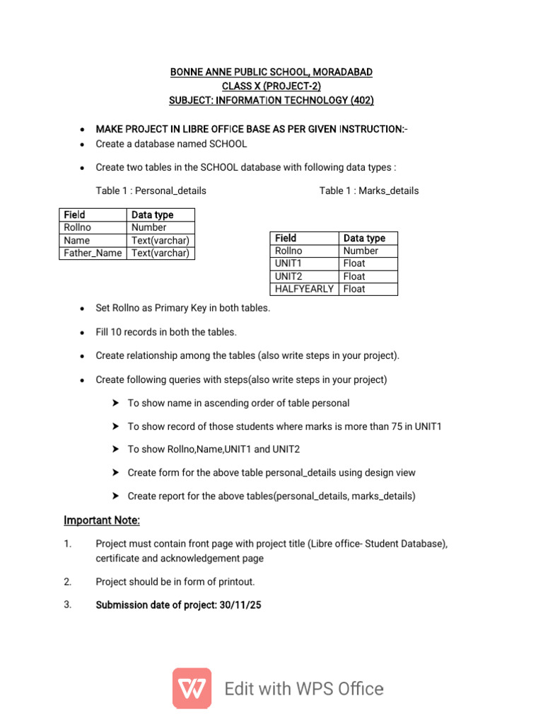 School Database Project in LibreOffice | PDF