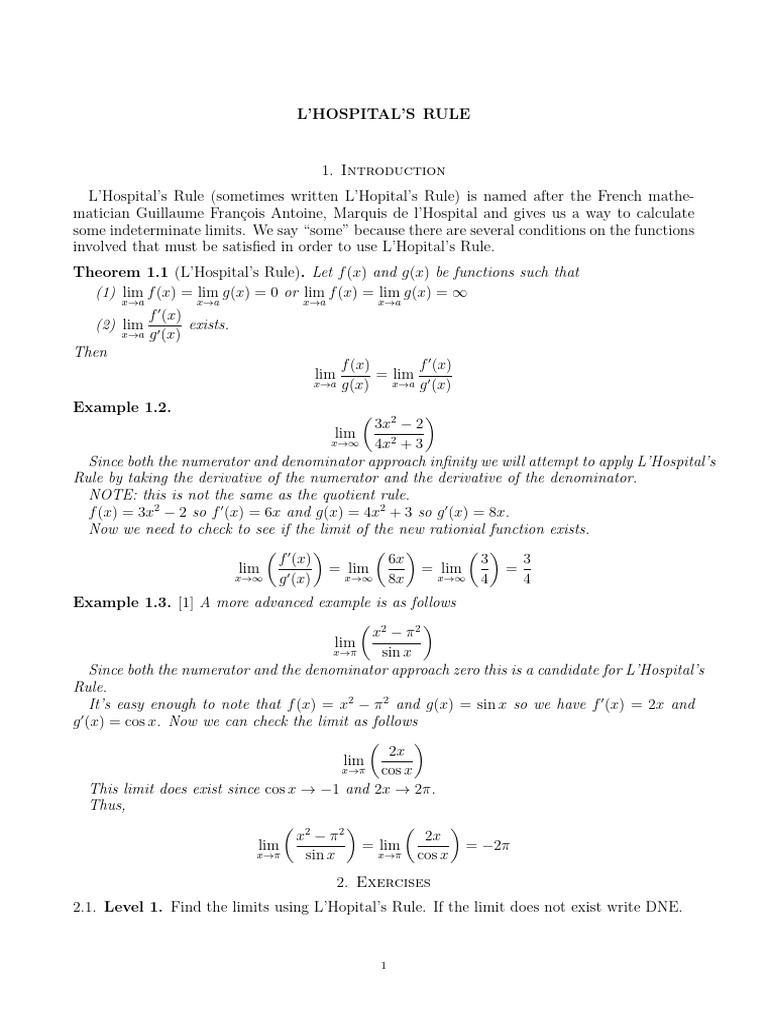 L Hospitals Rule | PDF | Complex Analysis | Mathematical Concepts