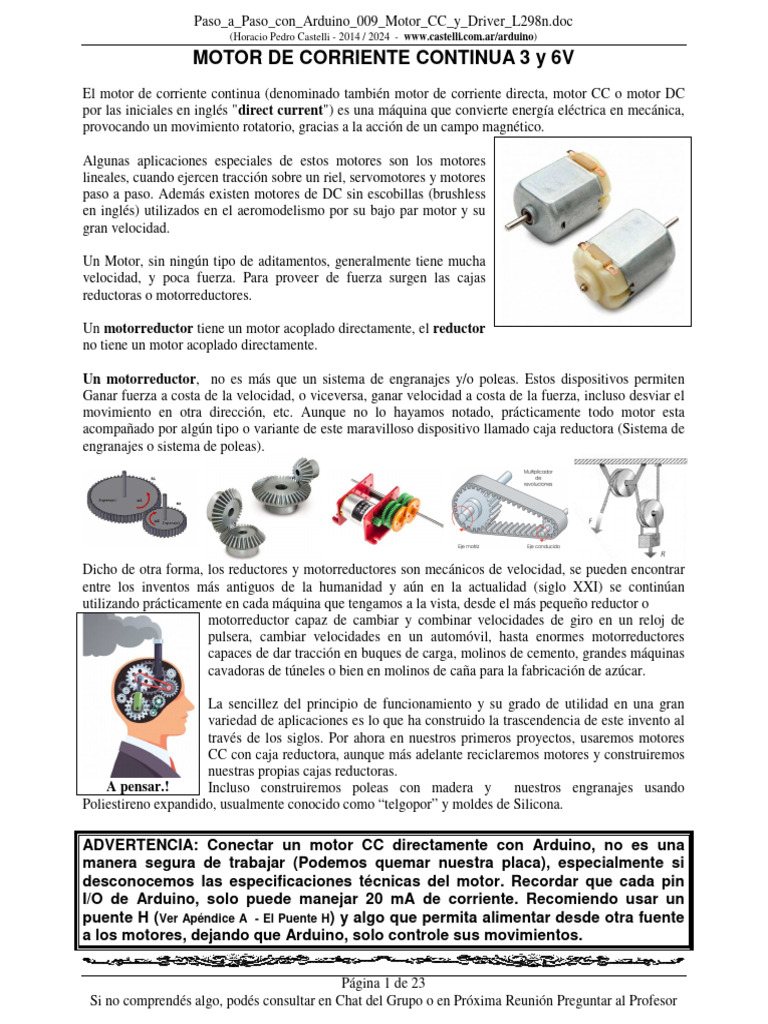Control de Motor CC con L298N y Arduino | PDF | Motor eléctrico | Motores
