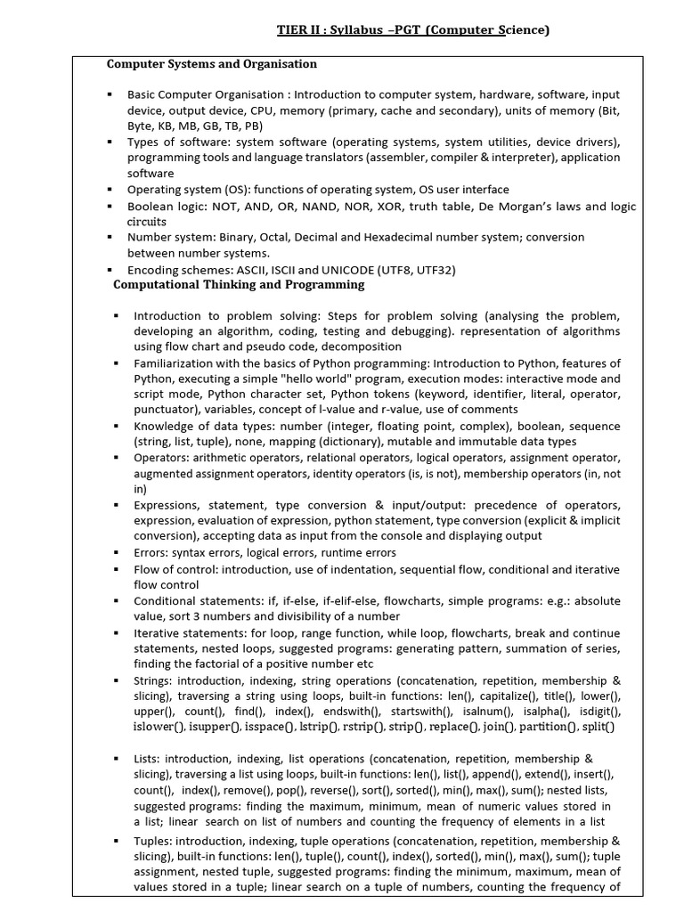 PGT Computer Science Syllabus Overview | PDF | Computer Network | World ...