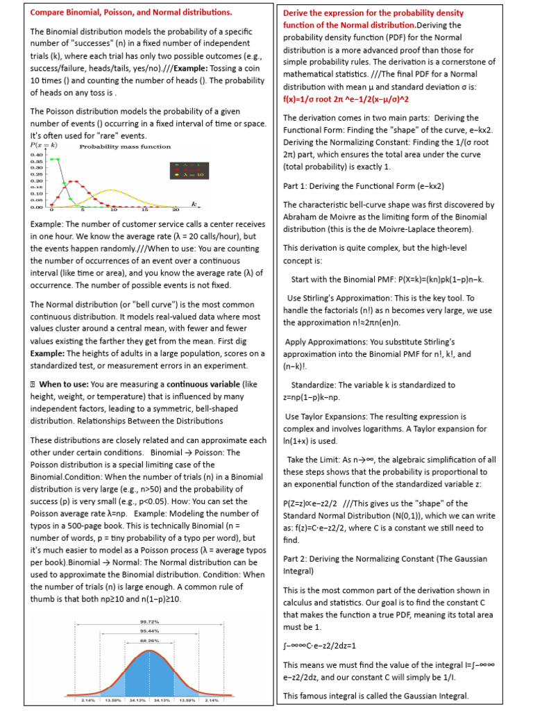 Compare Binomial, Poisson, Normal Distributions | PDF | Mean | Normal ...