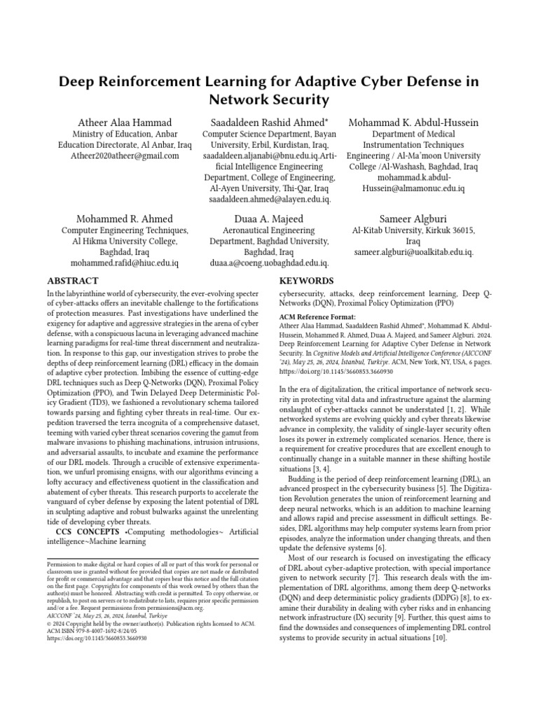 Deep Reinforcement Learning in Cyber Defense | PDF | Computer Security ...