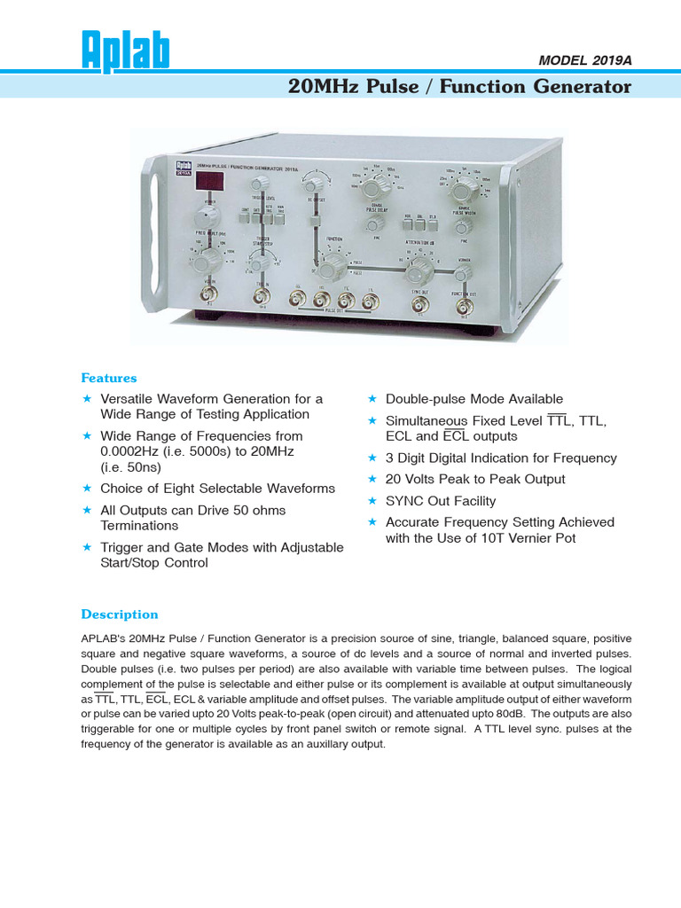 2019A 20MHz Pulse Function Generator | PDF | Amplitude ...