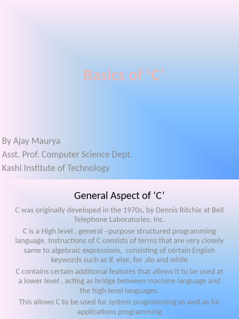 Basics of C | PDF | Software Engineering | Computing