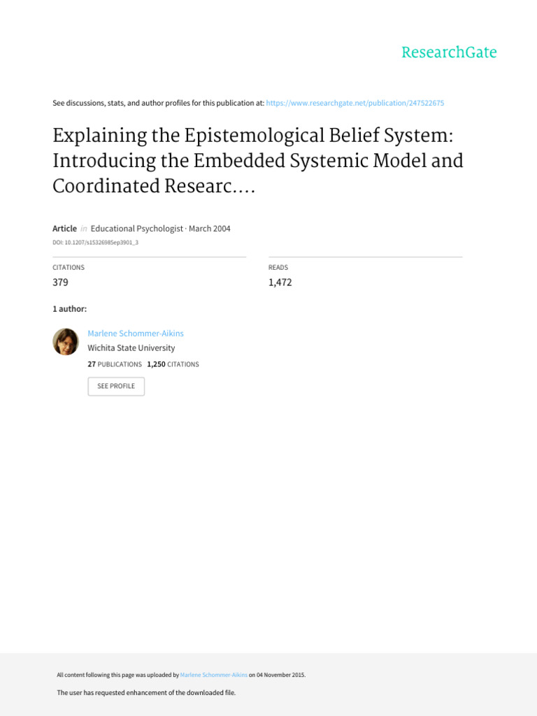 Explaining The Epistemological Belief System | PDF | Epistemology ...