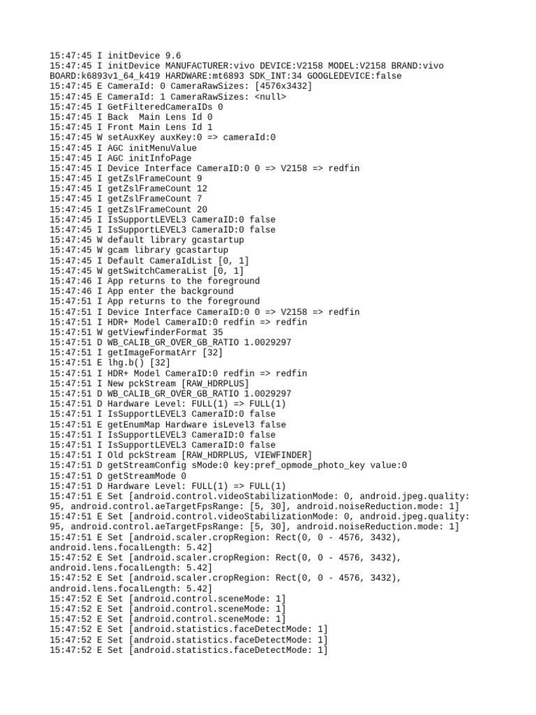 Vivo V2158 Camera Initialization Log | PDF | Glass Engineering And ...