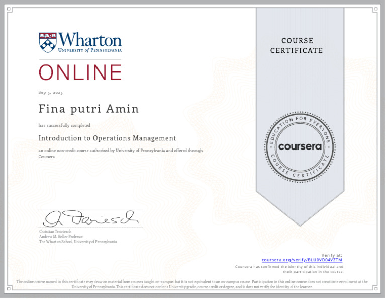 Introduction To Operations Management Certificate | PDF