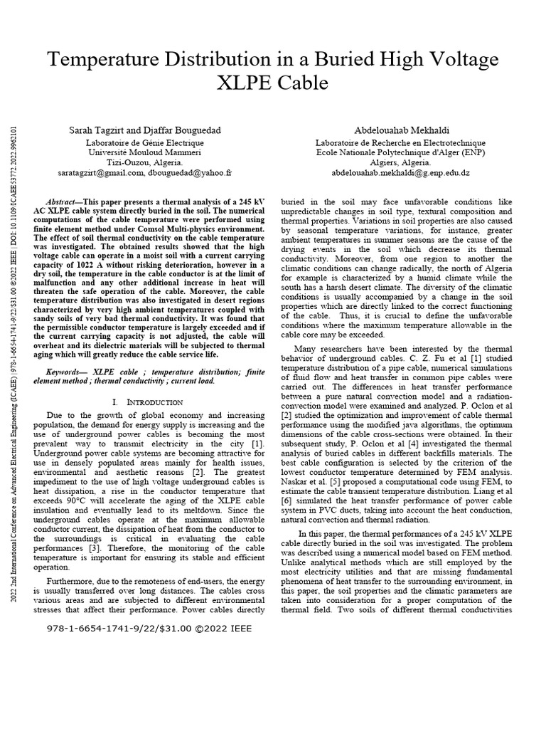 Thermal Analysis of Buried XLPE Cable | PDF | Electrical Resistivity ...