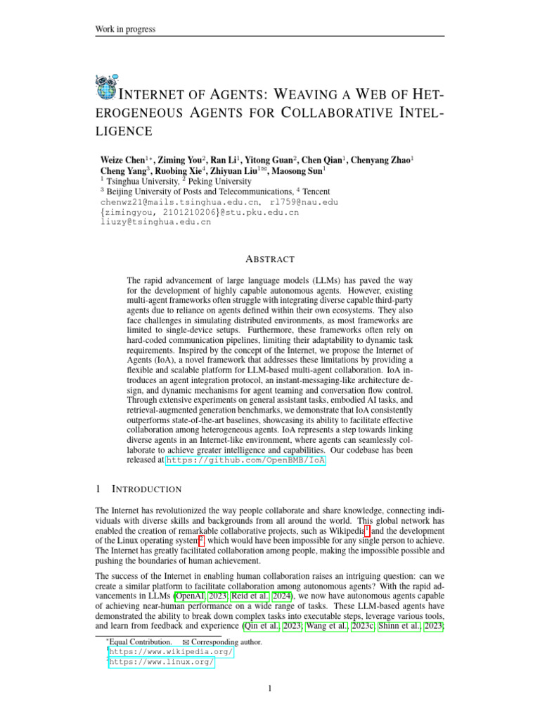 Internet of Agents: Collaborative Framework | PDF | Computer Network ...