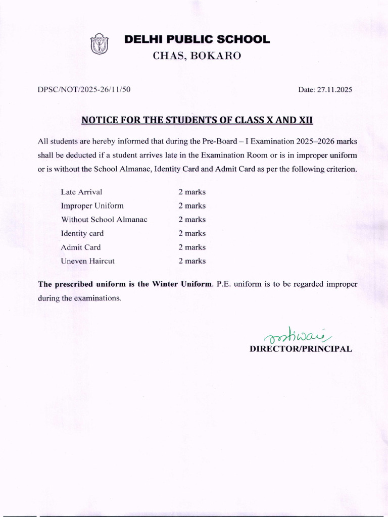 Class X & XII Pre-Board Exam Notice | PDF