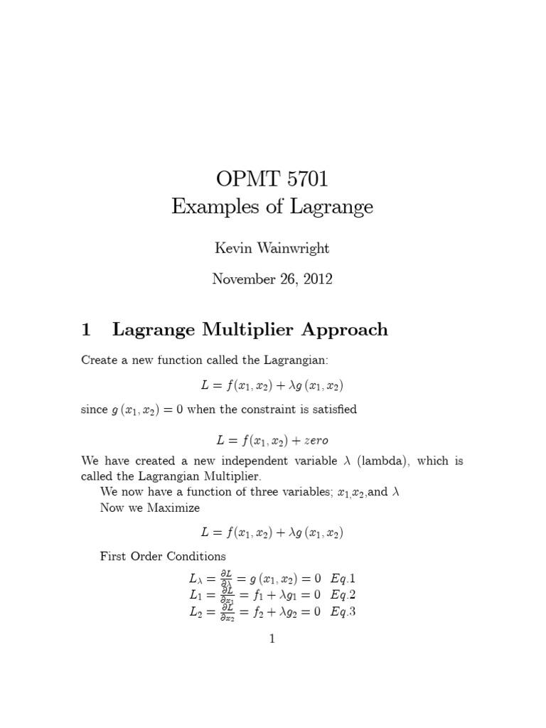 Lagrange Multiplier Examples Explained | PDF | Applied Mathematics ...