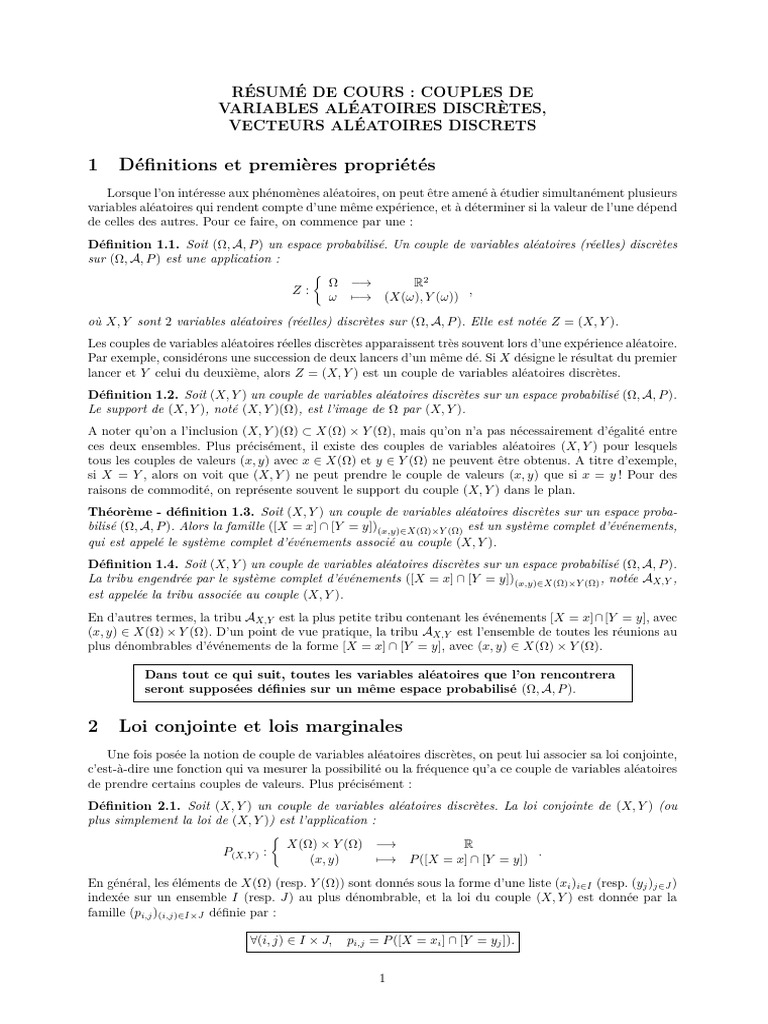 Couples de Variables Aléatoires Discrètes | PDF | Variance ...