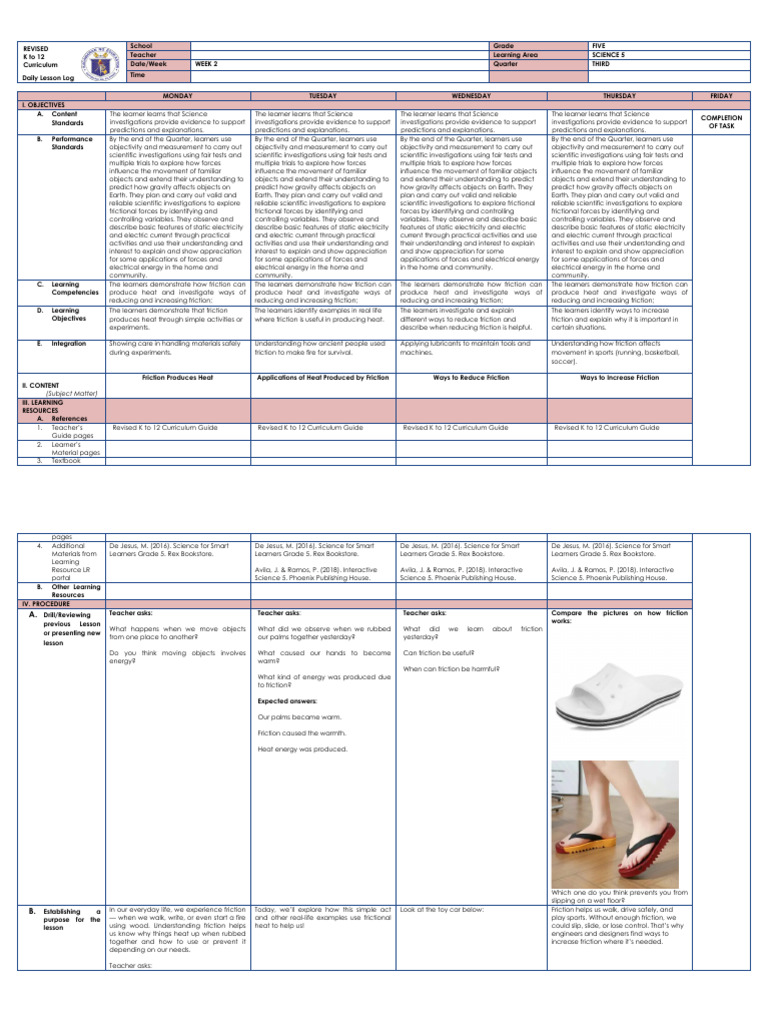 Science 5 Lesson on Friction and Heat | PDF | Friction | Brake