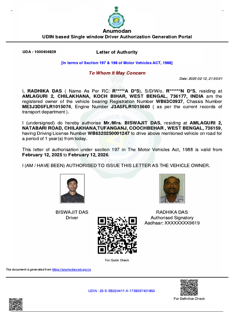 Driver Authorization Letter 2025 | PDF | Driving | Road Transport