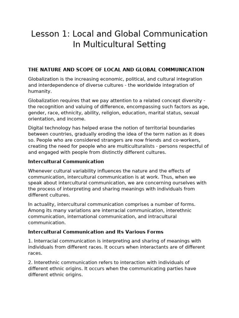 Local vs Global Communication Insights | PDF | Multiculturalism ...