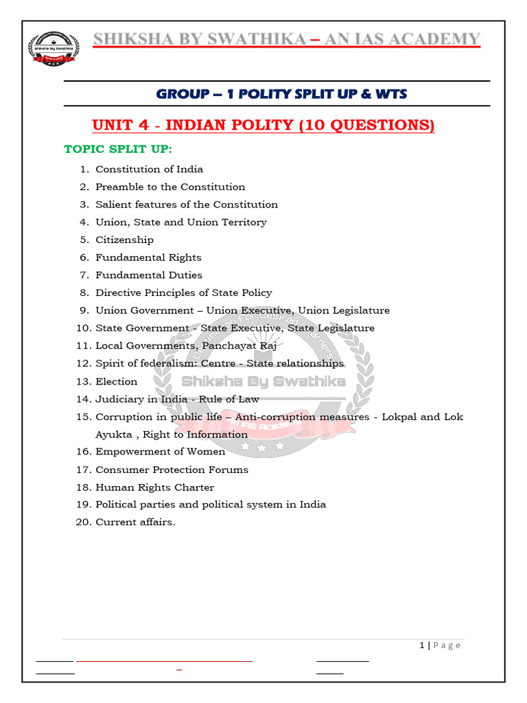 Group 1 Indian Polity Study Guide | PDF | Citizenship | Government Of India