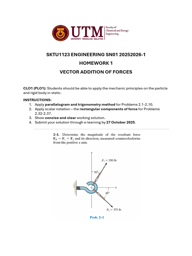 Vector Addition Homework for Engineering | PDF