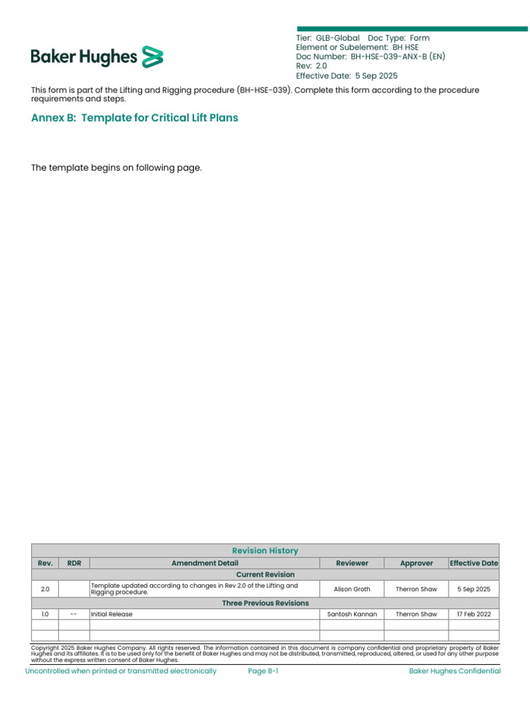 Critical Lift Plan Template - BH-HSE-039 | PDF | Crane (Machine) | Weight