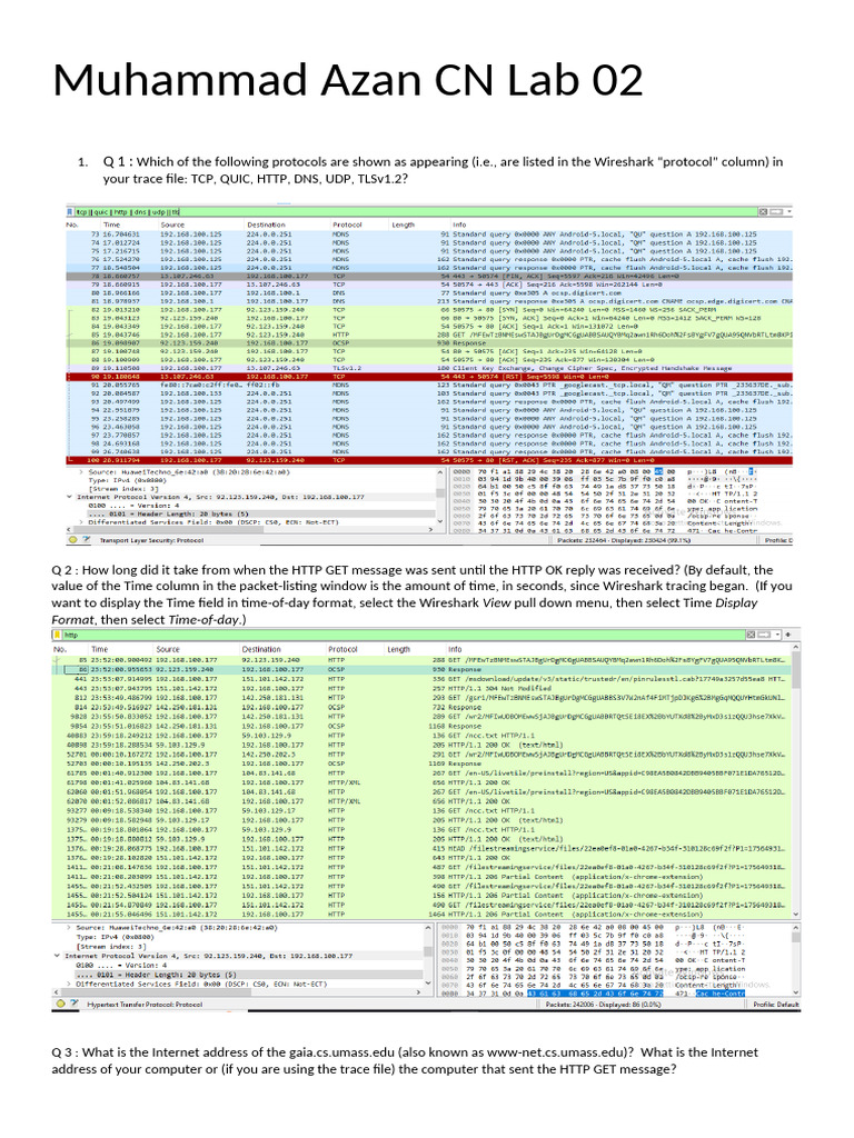 Wireshark Lab: Analyzing HTTP Traffic | PDF