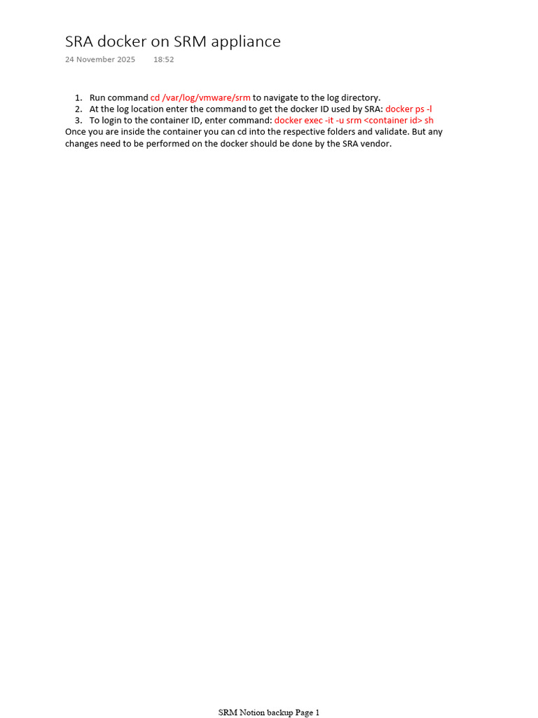 Accessing SRA Docker on SRM Appliance | PDF