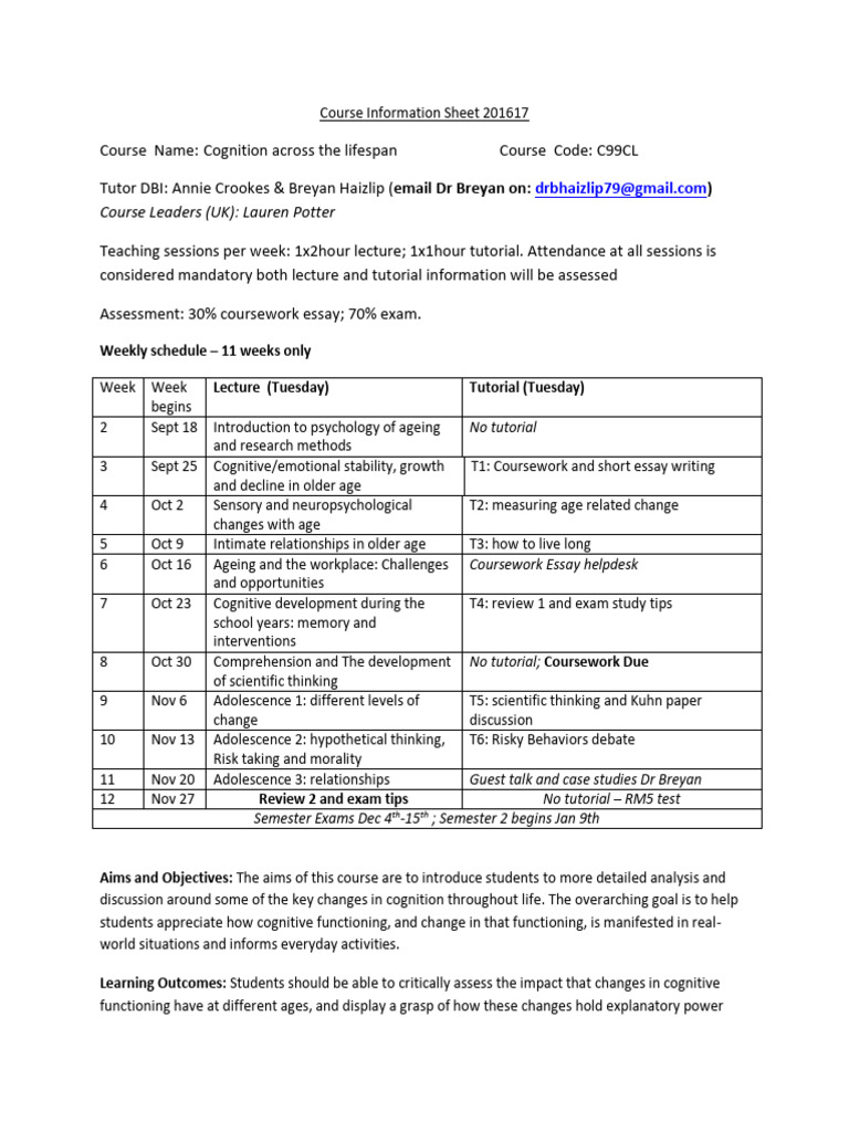 Cognition Across the Lifespan Course Guide | PDF | Cognition | Adolescence