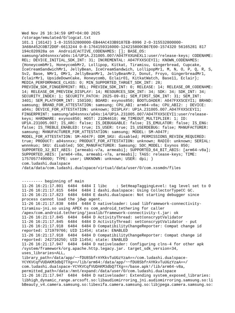 Samsung A04s Logcat Analysis | PDF | Tablet Computer | Smartphone