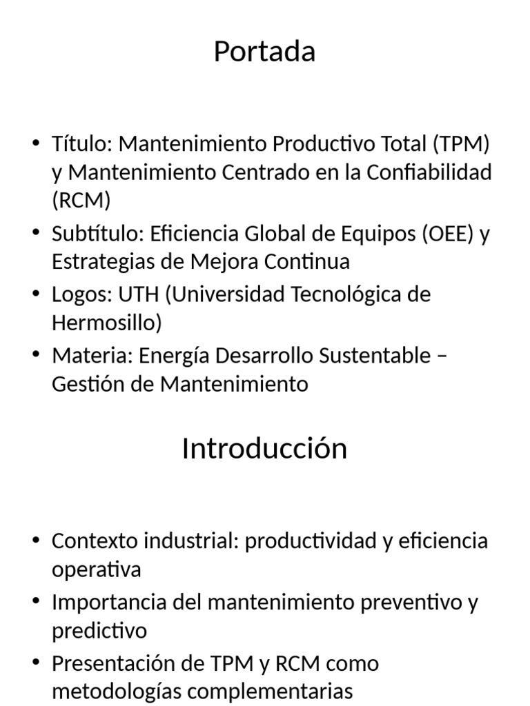 TPM y RCM: Mejora de Eficiencia OEE | PDF